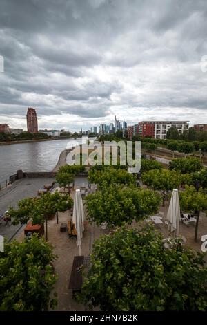 Herbstansicht mit Wolken und Bäumen Stockfoto