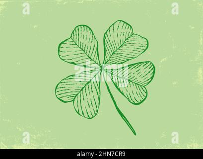 Vector Vintage Poster von Kleeblatt mit vier Blättern für Patricks Tag. Vintage Green Lucky Clover in Hand-Zeichnung Stil. Stock Vektor