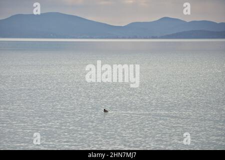 Stimmungsvolle Atmosphäre über dem Trasimeno See Stockfoto