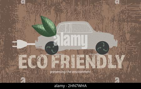 Umweltfreundliches Auto. Vektor-Illustration mit ökologischem Thema. Stock Vektor