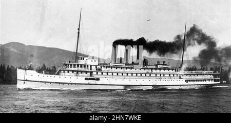 Vintage Schwarz-Weiß-Fotografie ca. 1920s des Princess Victoria Dampfschiffs, Victoria, British Columbia, Kanada Stockfoto