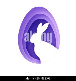 Alles gute zum Ostertag im Stil der Papierkunst. Niedlicher Hase und Ostereierrahmen. Grußkarte, Poster und Tapeten. Sehr peri geschichtete Farbe. Stock Vektor