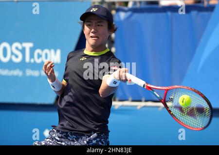 Februar, 14 - Delray Beach: Yoshihito Nishioka(JPN) in Aktion Hier spielt Oscar Otte(GER) während ihres ersten Rundenmatches bei den Delray Beach Open by Vitacost.com. Quelle: Andrew Patron/MediaPunch Stockfoto