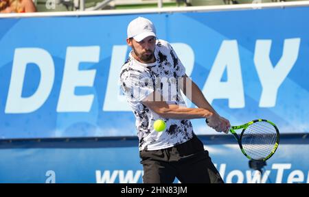 Februar 14 - Delray Beach: Oscar Otte(GER) besiegt Yoshihito Nishioka(JPN) 76(8) 63 während ihres ersten Runden-Spiels bei den Delray Beach Open 2022 von Vitacost.com. Quelle: Andrew Patron/MediaPunch Stockfoto