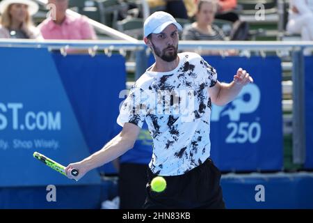 Februar 14 - Delray Beach: Oscar Otte(GER) besiegt Yoshihito Nishioka(JPN) 76(8) 63 während ihres ersten Runden-Spiels bei den Delray Beach Open 2022 von Vitacost.com. Quelle: Andrew Patron/MediaPunch Stockfoto