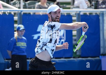 Februar 14 - Delray Beach: Oscar Otte(GER) besiegt Yoshihito Nishioka(JPN) 76(8) 63 während ihres ersten Runden-Spiels bei den Delray Beach Open 2022 von Vitacost.com. Quelle: Andrew Patron/MediaPunch Stockfoto