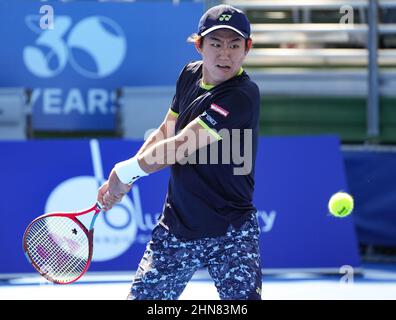 Februar, 14 - Delray Beach: Yoshihito Nishioka(JPN) in Aktion Hier spielt Oscar Otte(GER) während ihres ersten Rundenmatches bei den Delray Beach Open by Vitacost.com. Quelle: Andrew Patron/MediaPunch Stockfoto