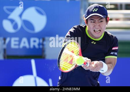 Februar, 14 - Delray Beach: Yoshihito Nishioka(JPN) in Aktion Hier spielt Oscar Otte(GER) während ihres ersten Rundenmatches bei den Delray Beach Open by Vitacost.com. Quelle: Andrew Patron/MediaPunch Stockfoto