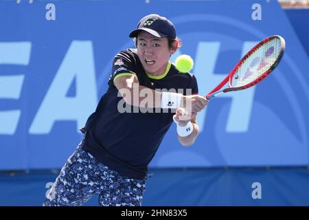 Februar, 14 - Delray Beach: Yoshihito Nishioka(JPN) in Aktion Hier spielt Oscar Otte(GER) während ihres ersten Rundenmatches bei den Delray Beach Open by Vitacost.com. Quelle: Andrew Patron/MediaPunch Stockfoto