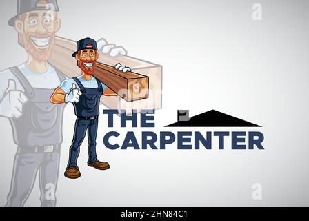 Carpenter Logo Cartoon Mascot Charakter Design Vektor Illustration Vorlage Stock Vektor