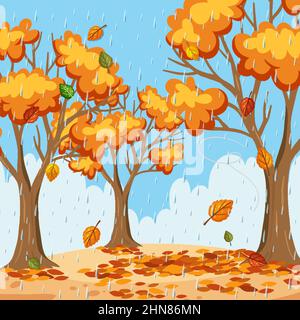 Regen im Herbst Wald Hintergrund Illustration Stock Vektor