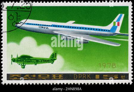Briefmarke aus Nordkorea in der Flugzeugserie, die 1978 herausgegeben wurde