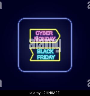 Schöne stilvolle bunte Neon Cyber montag und schwarzen freitag Symbol - Vektor-Illustration Stock Vektor