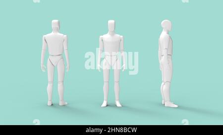 3D Rendering einer robotischen Schaufensterpuppe Crash Test Dummy, Silhouette einer Person isoliert in einem Studio-Hintergrund Stockfoto