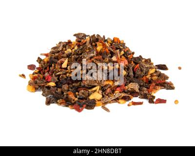Aroma getrocknete verschiedene Gewürze isoliert auf dem weißen Hintergrund Stockfoto
