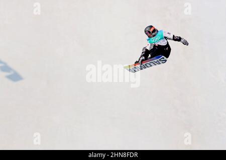 ZHANGJIAKOU, CHINA - 15. FEBRUAR: Laurie Blouin aus Kanada tritt am 15. Februar 2022 im Genting Snow Park P & X Stadium in Zhangjiakou, China, beim Big Air Finale während der Olympischen Spiele 2022 in Peking an (Foto von Iris van den Broek/Orange Picics) NOCNSF Stockfoto