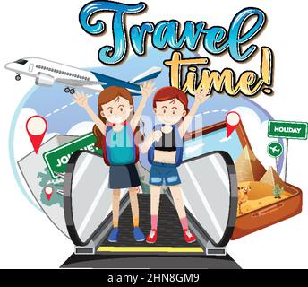 Reisestypografie-Logo mit Illustration für Reisende Paare Stock Vektor