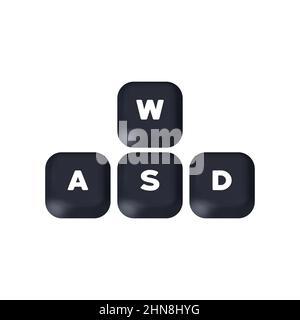 Computertastatursymbol. WASD kays. Tasten für die Spielsteuerung auf der Tastatur. Spiel- und Cybersport-Symbol. Vektor auf isoliertem weißem Hintergrund. EPS 10. Stock Vektor
