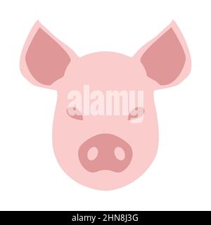 Symbol für die isolierte Illustration des Gesichts oder Kopfes eines Hausbauernhofs von Schwein Stock Vektor