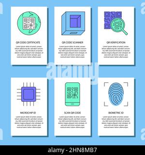 Bannervorlagen für das Identifikationskonzept im Linienstil. QR-Code und Mikrochip-Symbole. Vektorgrafik. Stock Vektor