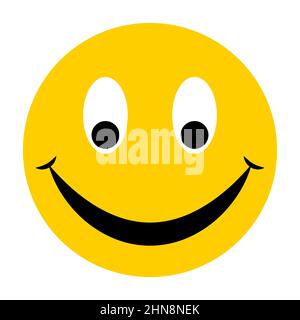 Gelbes Emoticon-Gesicht mit breitem Lächeln von Ohr zu Ohr Smiley freundliches glückliches Gesicht Stock Vektor