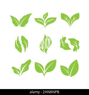 Grüne Blätter logo.green Blatt Symbole setzen Vektor-Vorlage Stock Vektor