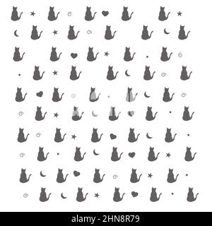 Katzen nahtlose Muster. Katzen nahtlos als Hintergrund, Website, Buchcover, Banner, Hintergrundbilder, Verpackung. Flacher Stil. Stockfoto