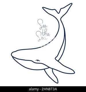 Buckelwal mit handgezeichneter Phrase minimalistisch einfache Kontur Vektor-Logo Illustration. Isolierte Kontur Walzeichnung auf weißem Hintergrund Stock Vektor