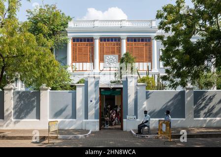 PONDICHERRY, Indien - 15th. Februar 2022: Der Sri Aurobindo Ashram Stockfoto