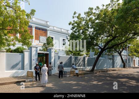 PONDICHERRY, Indien - 15th. Februar 2022: Der Sri Aurobindo Ashram Stockfoto