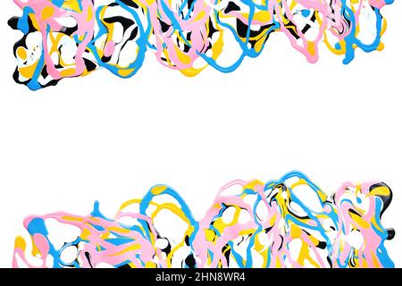 Flüssige Acryl-Kunst, Farbspritzer, Handfarbe, Wellendarstellung, abstrakte Linie, Textur oder Hintergrund Stockfoto