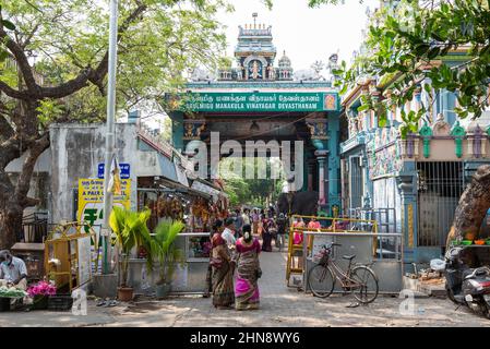 PONDICHERRY, Indien - 15th. Februar 2022: Manakula Vinayagar Tempel. Stockfoto