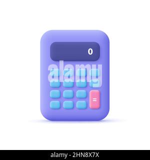Rechner, mathematisches Gerät. Konzept für Finanzanalysen, Buchhaltung, Budget-, Debit- und Kreditberechnungen. 3D Vektorsymbol. Minimalistischer Cartoon-Stil. Stock Vektor