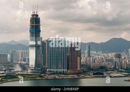 Das ICC, das höchste Gebäude Hongkongs, wird derzeit gebaut, West Kowloon, Hongkong, 2008 Stockfoto