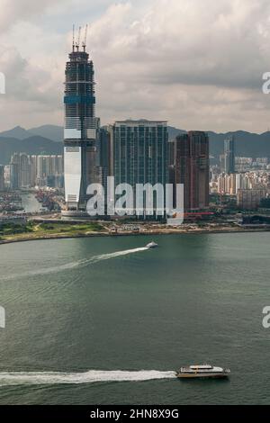 Das ICC, das höchste Gebäude Hongkongs, wird derzeit gebaut, West Kowloon, Hongkong, 2008 Stockfoto