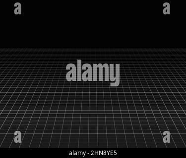 Perspektivische Drahtdarstellung. Weißes Unendlichkeits-Mesh auf schwarzem Hintergrund, abstrakter Retro-Stil. Vektorgrafik Stock Vektor