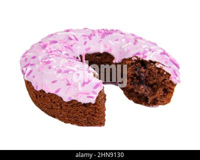 Lila gefressene glasierte Donuts isoliert auf dem weißen Hintergrund Stockfoto