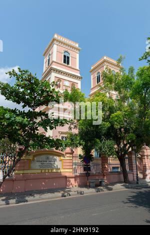 PONDICHERRY, Indien - 15th. Februar 2022: Eglise de Notre Dame des Anges, oder Kirche unserer Lieben Frau von Engeln Stockfoto