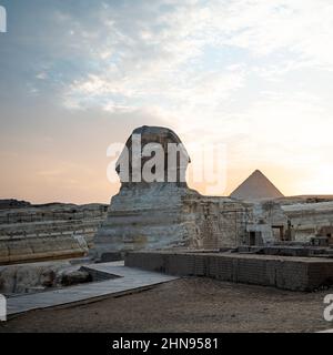 Die Sphinx in Gizeh Pyramide komplexe bei Sonnenuntergang Stockfoto