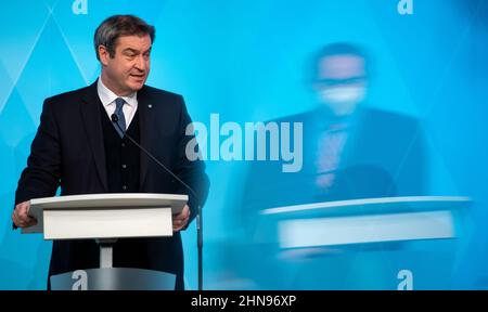 München, Deutschland. 15th. Februar 2022. Markus Söder (CSU), Ministerpräsident von Bayern. Quelle: Sven Hoppe/dpa/Alamy Live News Stockfoto