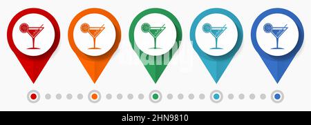 Getränk, Alkohol Konzept Vektor Icon-Set, flaches Design martini Zeiger, Infografik Vorlage einfach zu bearbeiten Stock Vektor