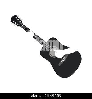 Akustische Gitarre schwarz Silhouette. Musikinstrumentensymbol. Vektor Stock Vektor