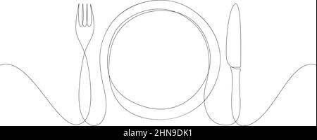 Eine durchgehende Leitungsplatte, Khife und Gabel. Vektorgrafik Stock Vektor