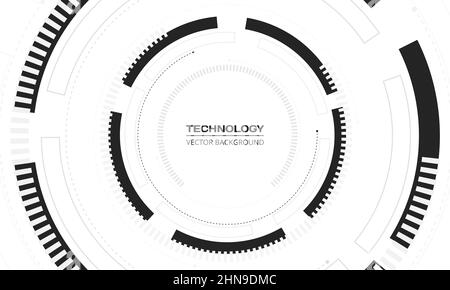 Weißer abstrakter technischer digitaler Datenhintergrund mit schwarzer kreisförmiger Struktur und Technologieelementen. Innovation Hintergrundkonzept mit futuristisch Stock Vektor