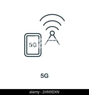 5G Symbol. Linienelement aus der Technologiesammlung. Lineares 5G Icon-Zeichen für Webdesign, Infografiken und mehr. Stock Vektor