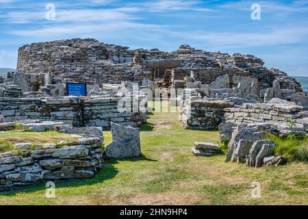 Broch of Gurness an der Nordostküste des Festlandes Orkney in Schottland, Großbritannien Stockfoto