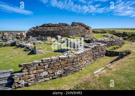 Broch of Gurness an der Nordostküste des Festlandes Orkney in Schottland, Großbritannien Stockfoto