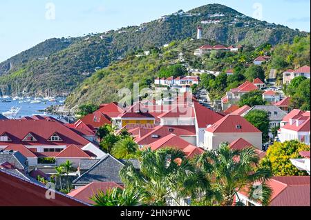 Blick auf Gustavia, die Hauptstadt von Saint-Barthélemy in Französisch-Westindien Stockfoto