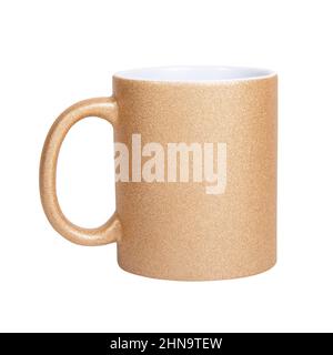 Brigh Gold Keramik Tee Tasse isoliert auf dem weißen Hintergrund Stockfoto