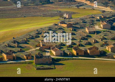 Traditionelle Weinkeller. Atauta, Provinz Soria, Castilla Leon, Spanien. Stockfoto